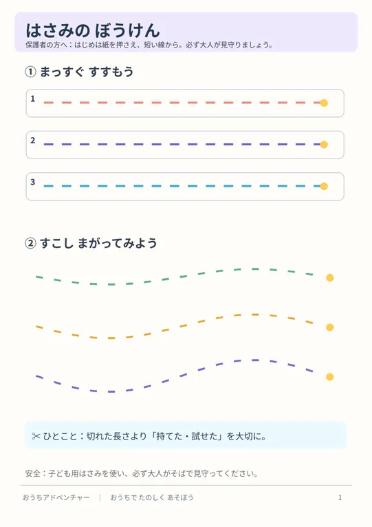 はさみの練習用紙の印刷用紙の実物プレビュー