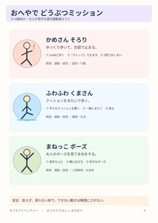 運動遊びガイドの印刷用紙の実物プレビュー